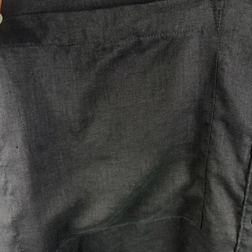 Magaschoni Black 100% Linen Button Down Shirt Roll Tab Sleeve Medium - Picture 13 of 15